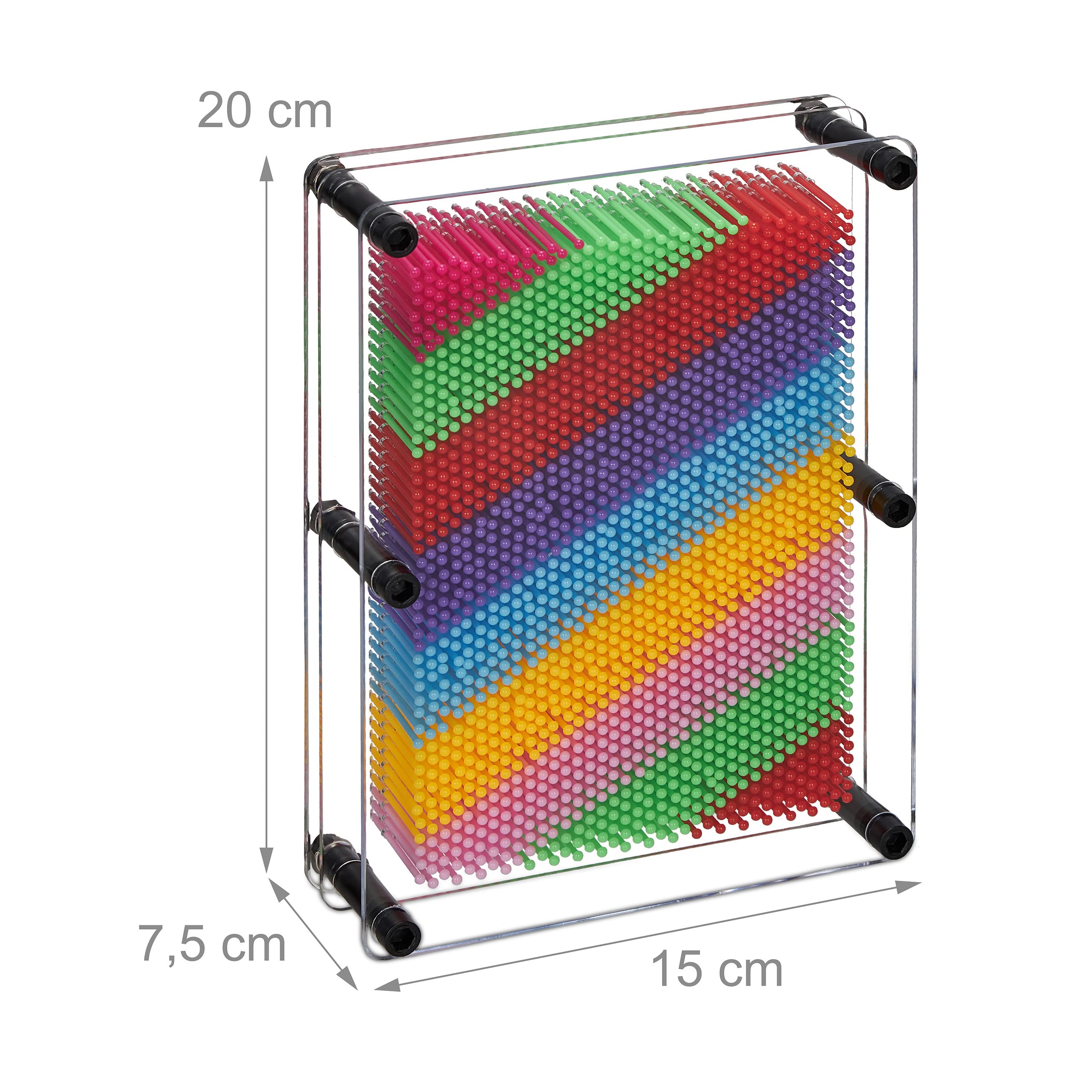 Relaxdays Pin Art 3D, Board Pins per Sculture, Pinpressions, Gioco con i Chiodini Modellanti, H x L: 20x15, Multicolore