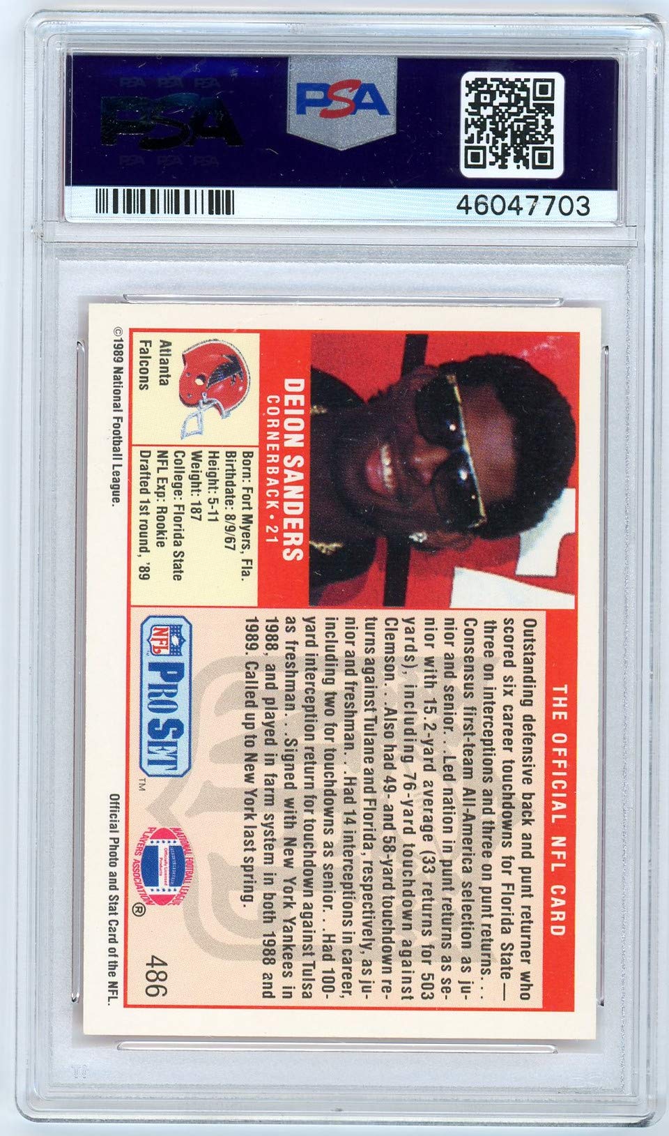 Amazon.com: Deion Sanders 1989 Pro Set Rookie Card #486 Graded PSA