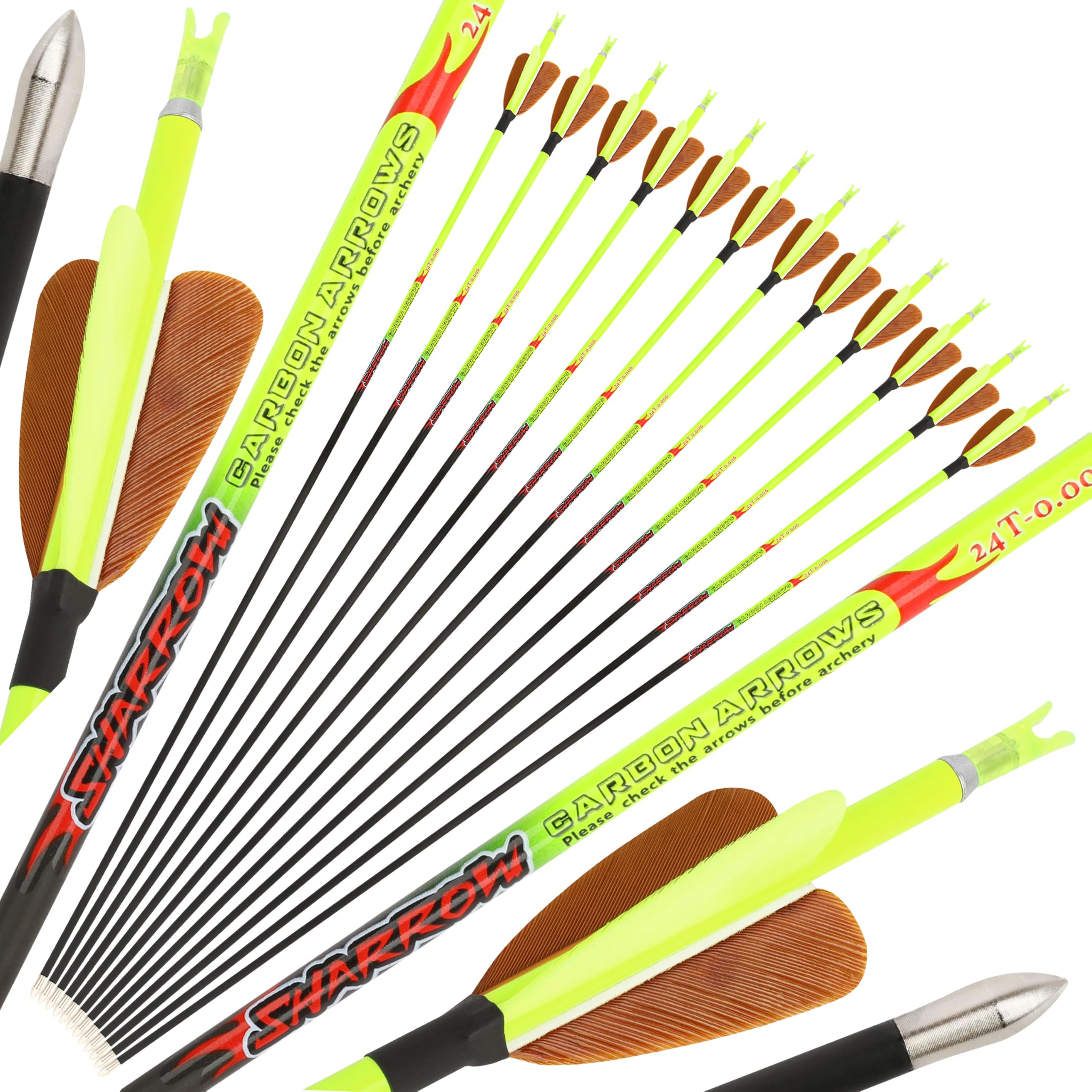 32-Zoll-Pfeile aus reinem Carbon für die Jagd, Genauigkeit ID 4,2 mm, Spine 400/500/600/700/800/900/1000 für das Training mit Compound-/Recurvebögen (6 Stück, 2 Braun 1 Gelb, Spine 1000)