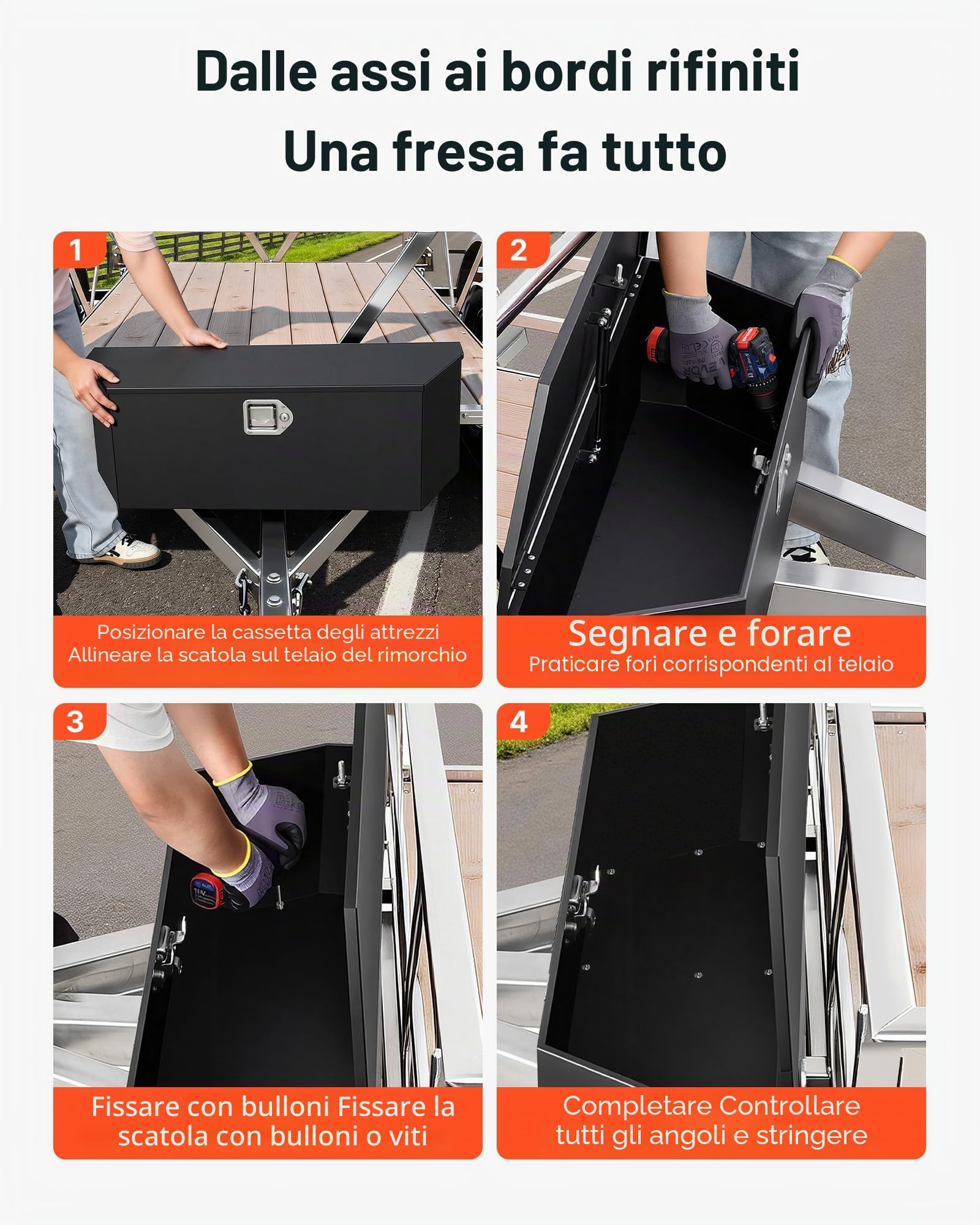 VEVOR Scatola Portaoggetti per Timone del Rimorchio 914x314x305 mm in Alluminio, Cassone Portautensili con Serratura per Rimorchio Carico max. 50 kg Scatola di Stoccaggio per Attrezzi, Nero