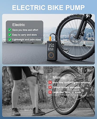 Miniatura 7 de Compresor de aire portátil para inflador de neumáticos, bomba eléctrica de bicicleta de 150 PSI, apagado automático y medidor de presión digital,