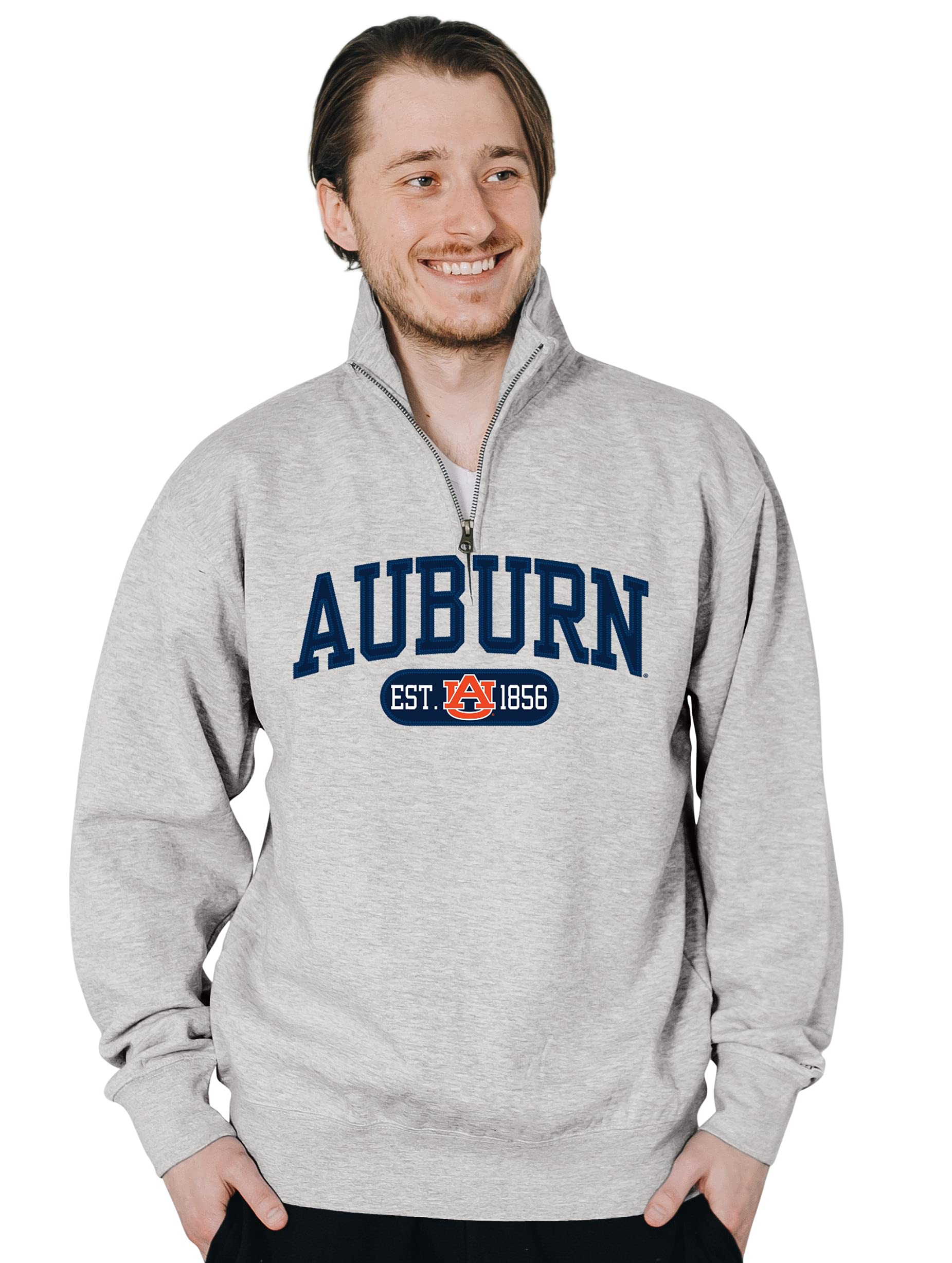 Blue 84 Men's Auburn Tigers Quarter Zip Sweatshirt Twill Applique Grey, Grey, X-Large