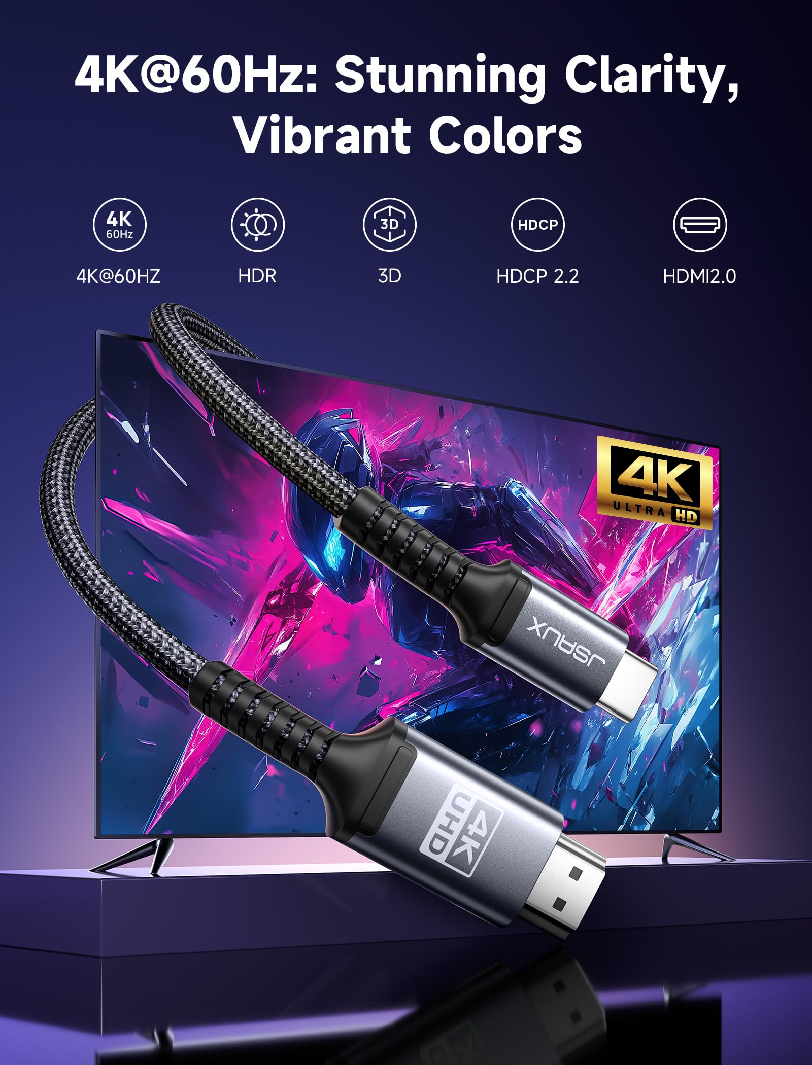 JSAUX Cavo USB C a HDMI 4K 60 Hz 5M, USB Tipo C a HDMI compatibile con 4K 30 Hz UHD, per Thunderbolt 3, iPhone 17 16 Pro 15, MacBook Pro Air 2018, iPad Pro, Galaxy S25 S24 S10 S9, Surface Book Grigio