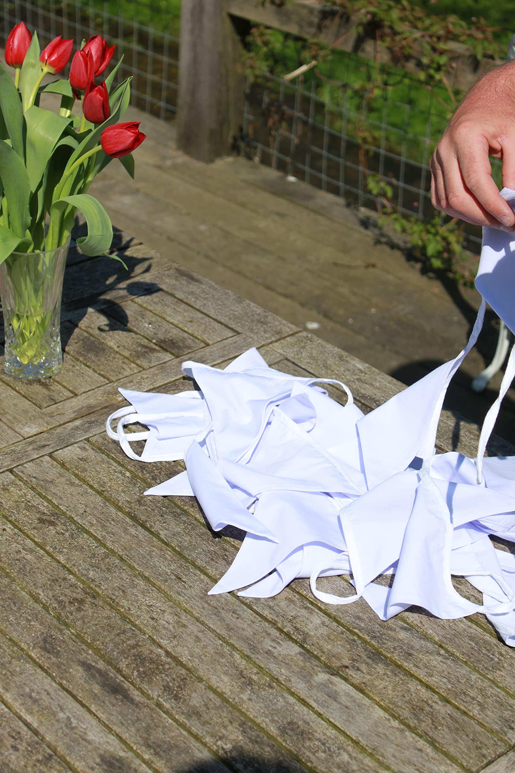 10 m lange weiße Hochzeitswimpelkette, doppelseitiger Stoff
