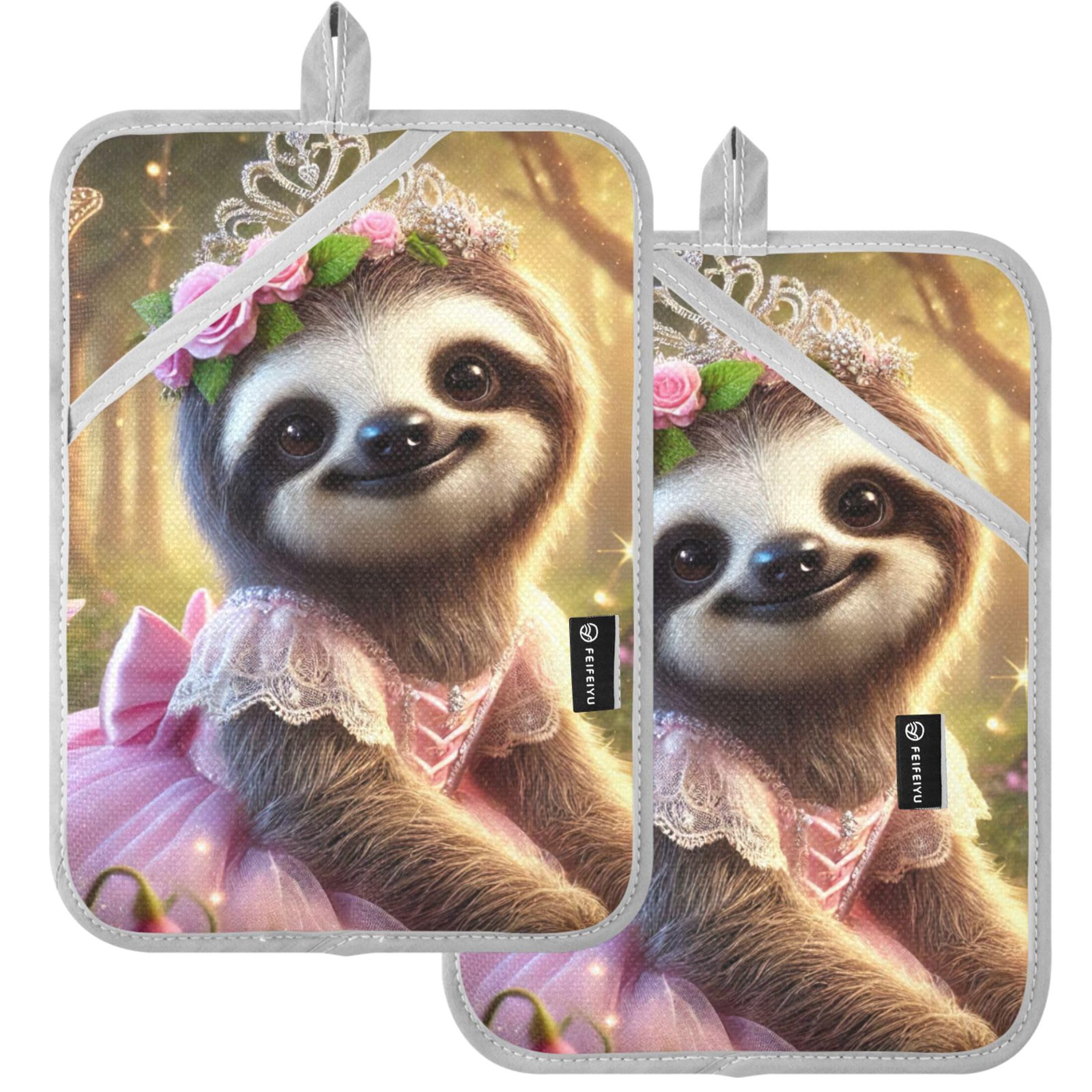 Amazon.com: Cute Sloth Princess Floral Hot Pads Pot Holders Heat
