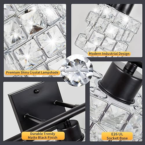 Miniatura 4 de Lámpara de tocador de baño de 3 luces, lámpara de cristal sobre el espejo, negro mate y luces de pared interiores giratorias de cristal  Pantalla