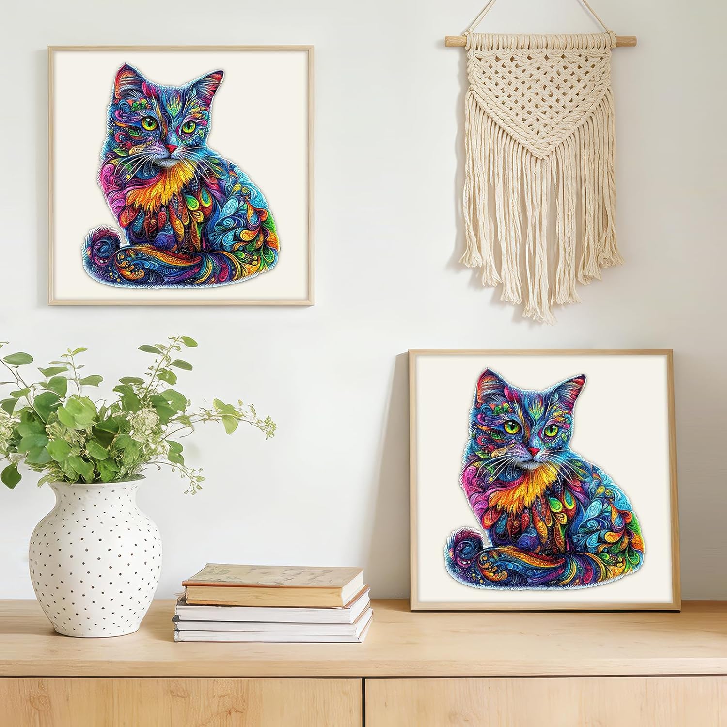 209pcs Wooden Jigsaw Puzzle for Adults – Colorful Cat Puzzle Gift for Cat Lovers, 12.2 x 13.9’’ Unique Animal Shape Wooden Puzzle, Artistic Cats Lover Gift for Women & Men (ColorCat)