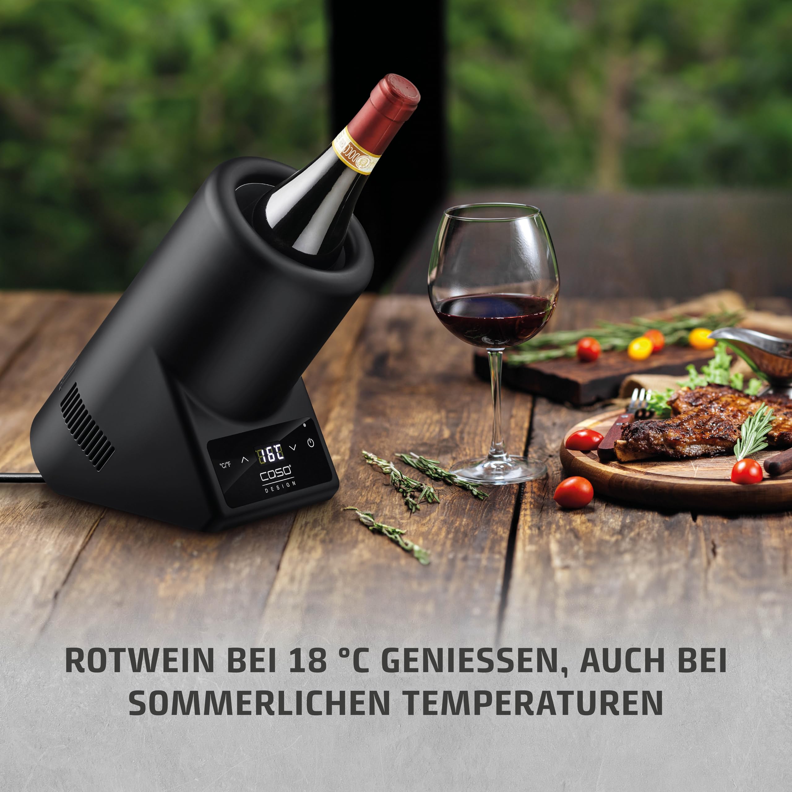 CASO VinoCase Black - Weinkühler für eine Flasche Wein, Champagner, Sekt, etc. / Temperatur 5-18°C/für Flaschen bis 9 cm Ø/Getränkekühler/Leise im Betrieb