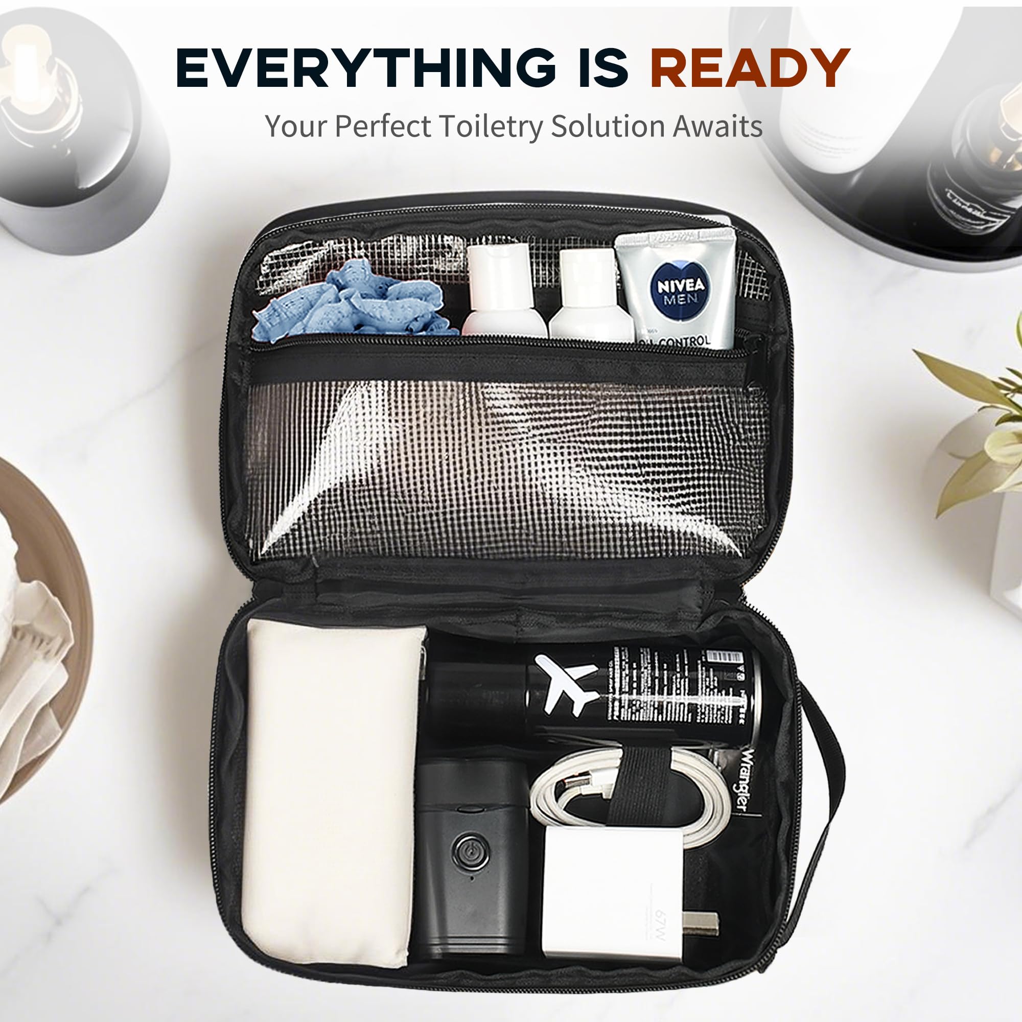 Wrangler Beauty case da uomo, kit da viaggio per rasatura Dopp, kit tecnico in tessuto Oxford, organizer da bagno, regali per uomini