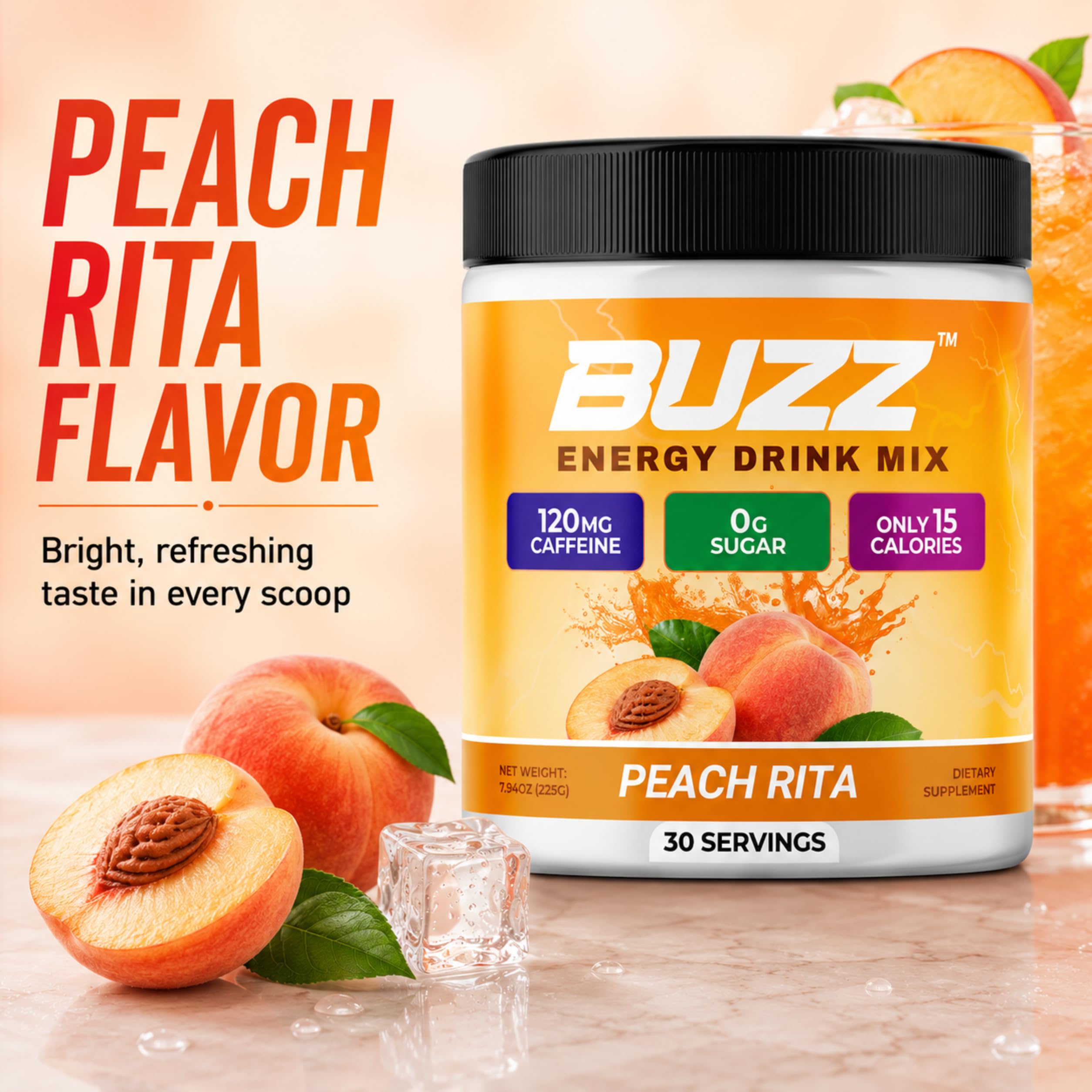 Sugar Free Energy Drink Powder - 18 Vitamins & Minerals, Peach Rita Flavor — Amazon image 7