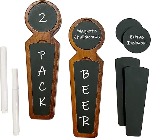 Juego de 2 manijas magnéticas para grifo de cerveza para Kegerator, grifos de mango de cerveza de nogal con marcador de tiza, juego de mango de