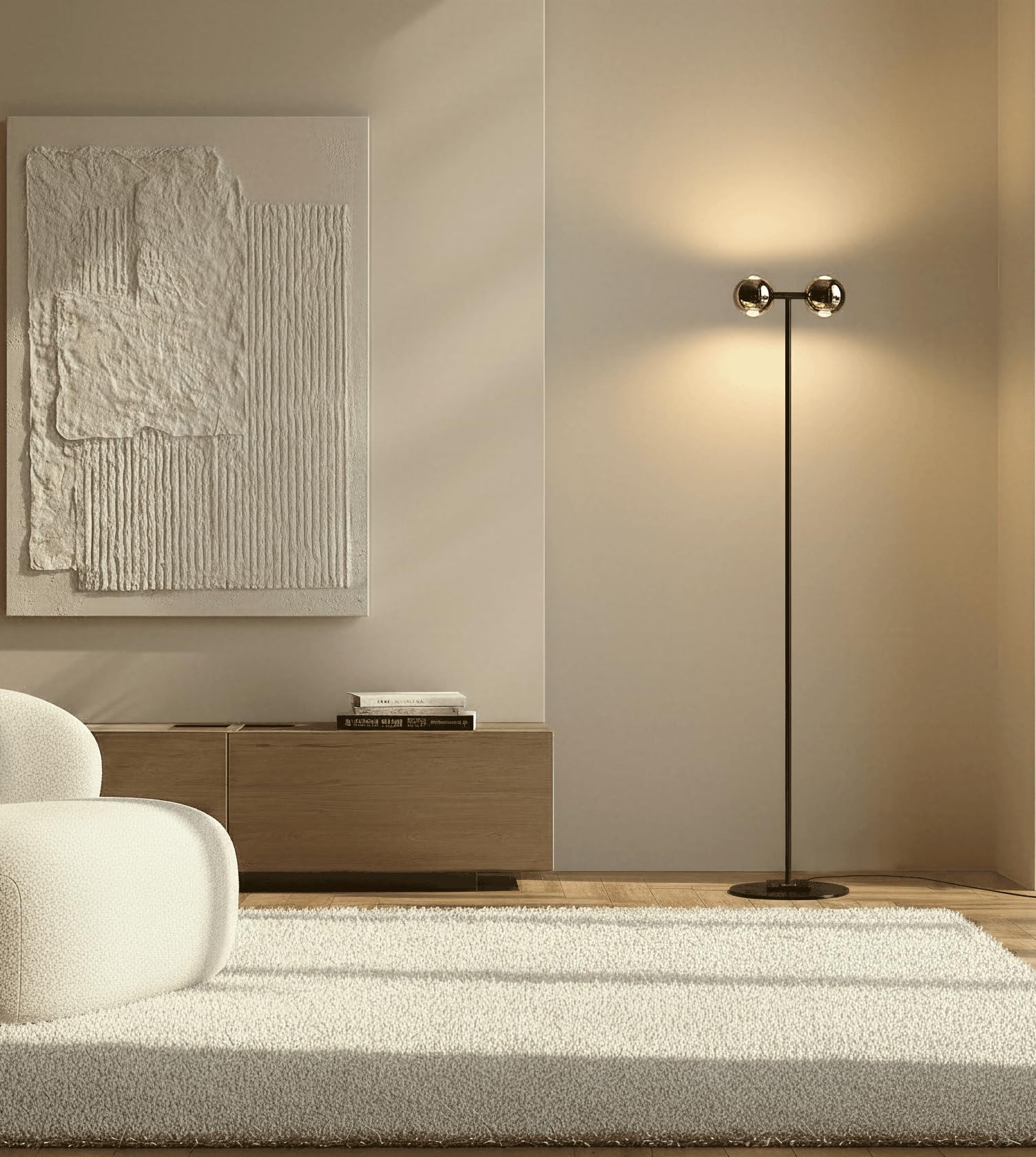 NEONA ALTOS LED Stehleuchte Chrom dimmbar mit Fernbedienung – Stehlampe mit doppelseitigem Lichtaustritt, warmweiß 2700K, 2210 Lumen, 131 cm, Memory-Funktion, 3 Jahre Garantie (Schwarz Chrom)