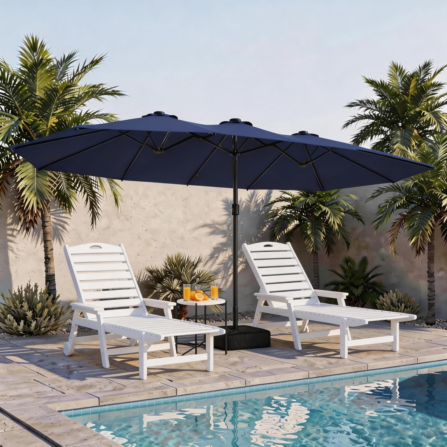 LAUSAINT HOME 13ft Large Patio Umbrella with Base Included, Double-Sided Rectangle Outdoor Umbrella with Crank Handle, Patio Table Umbrella for Poolside Deck Market, Navy Blue