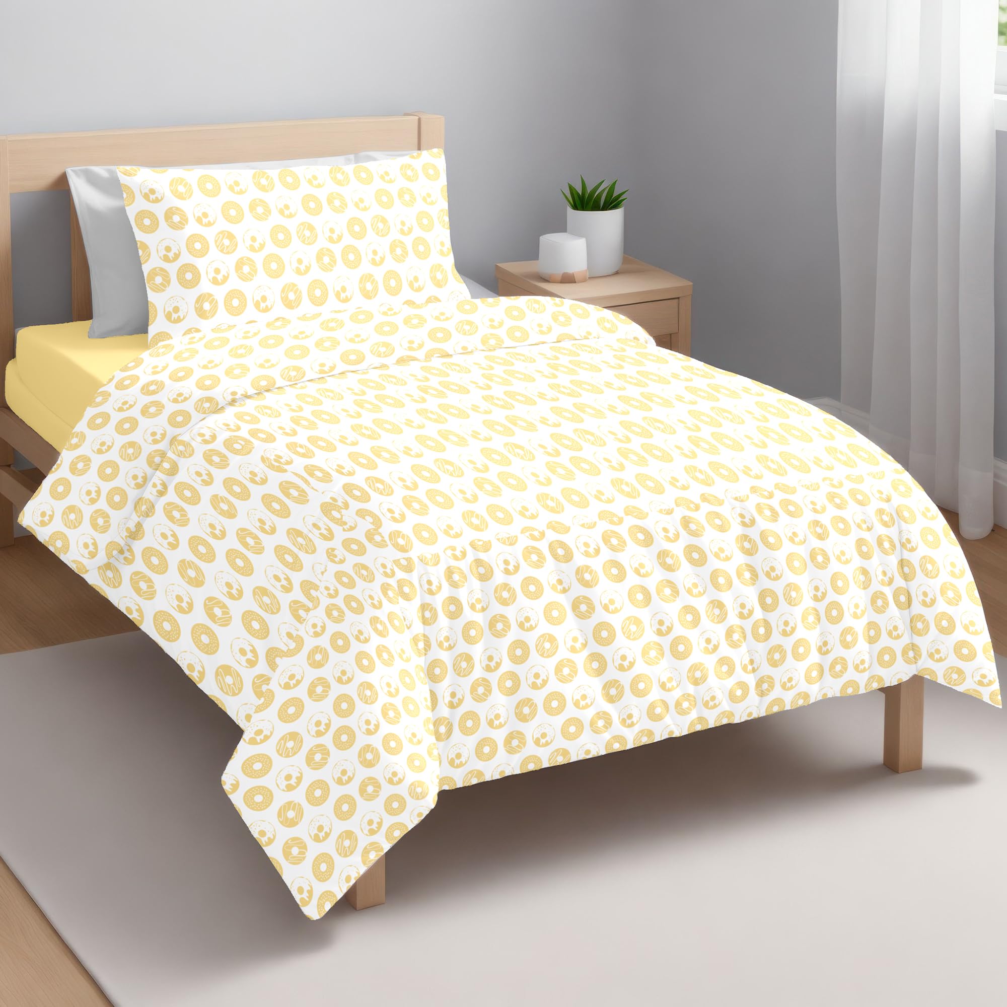 Ruggeri - Candy Dreams Collection 100% Cotton Bedding Set (Yellow Donuts, Single)