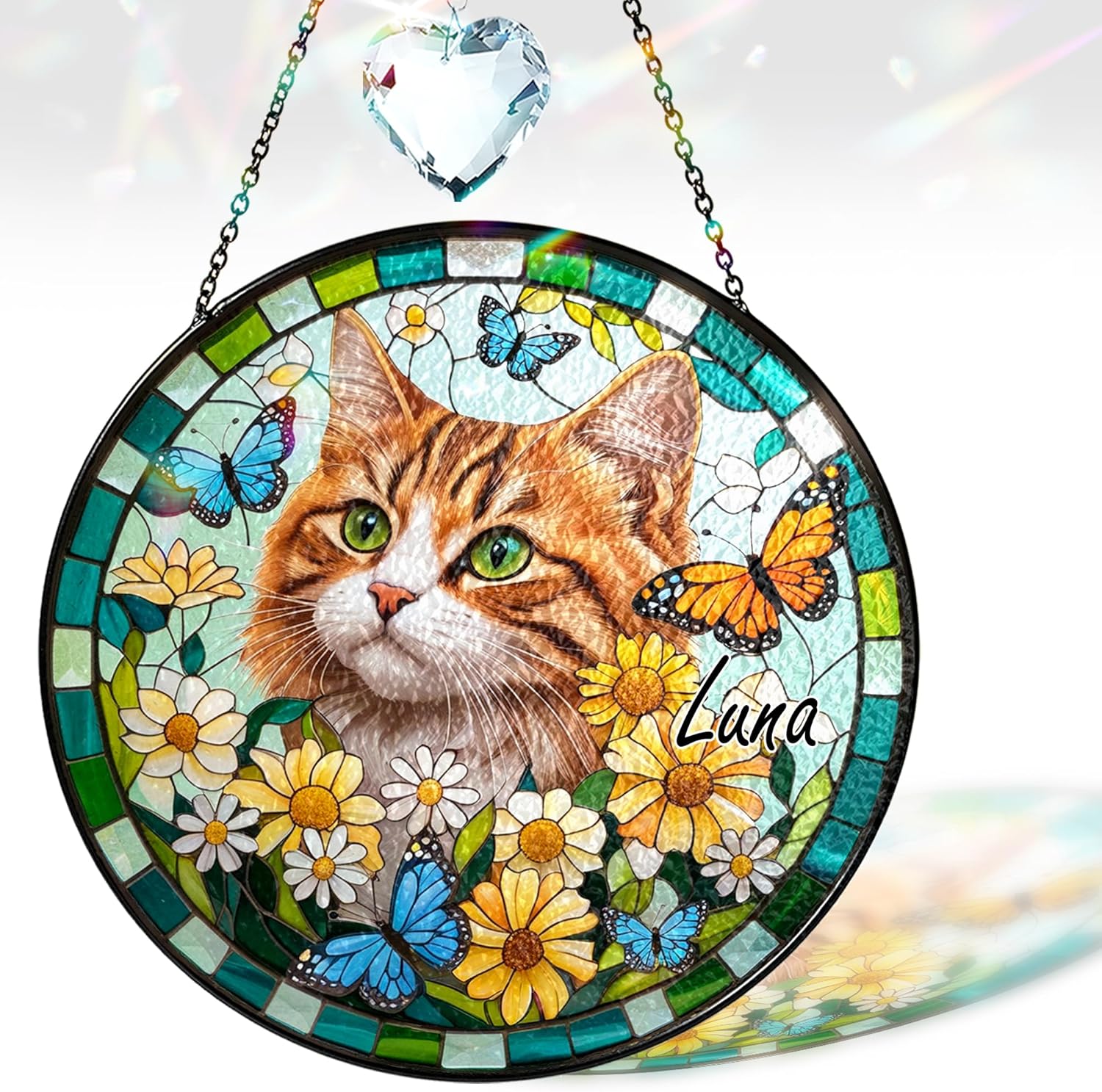 Personalized Pet Portrait Stained Glass Window Hanging, Sympathy Decoration Suncatcher for Loss of Dog, Cat Keepsake Bereavement Gift from Photo, Dog Memorial Suncatcher for Pet Lover, Kid