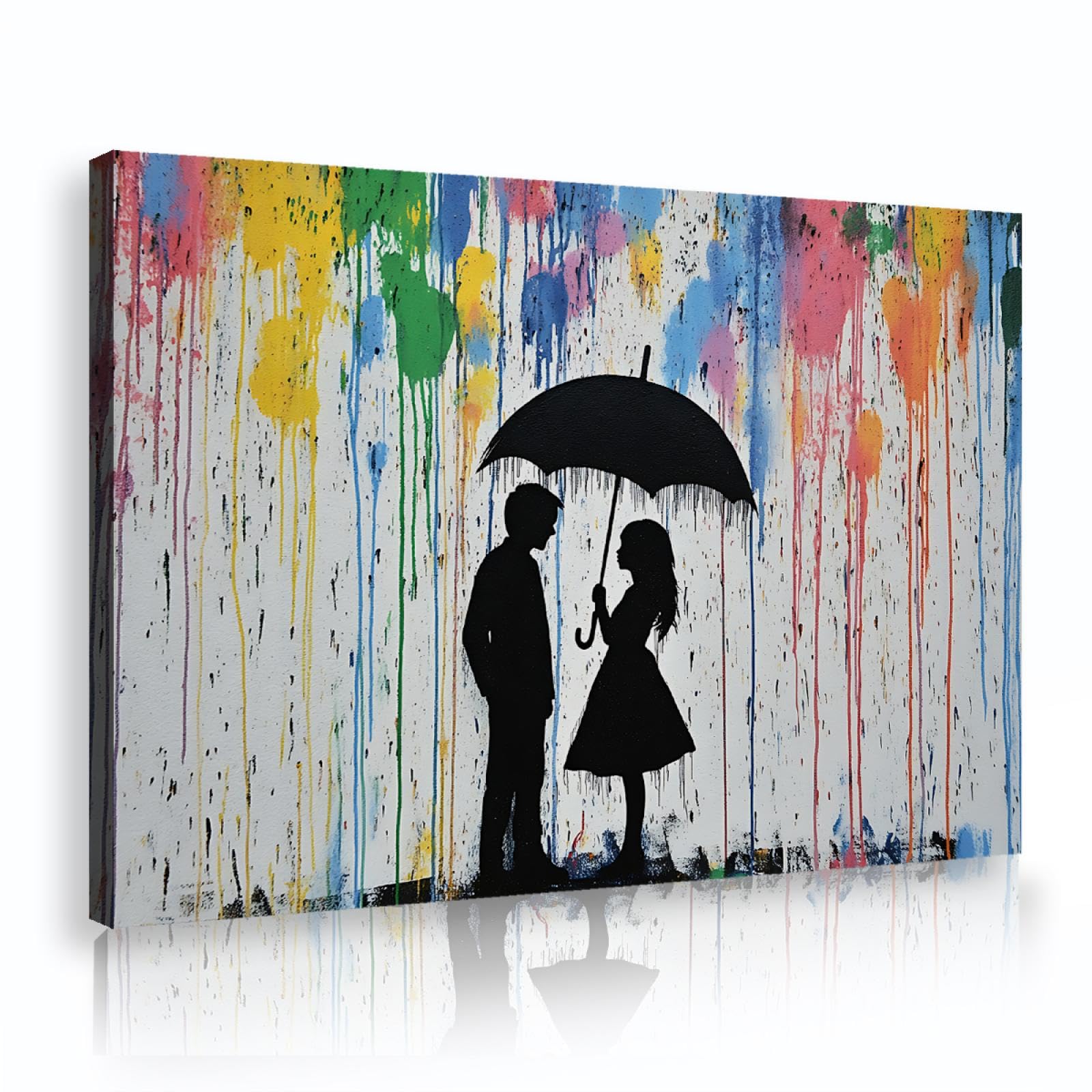 SHENGPOSTER Stampe su tela graffiti ad acquerello giovane uomo e donna coppia con ombrello poster di arte della parete per soggiorno camera da letto bagno decorazioni per la casa 40x56cm Innerframe