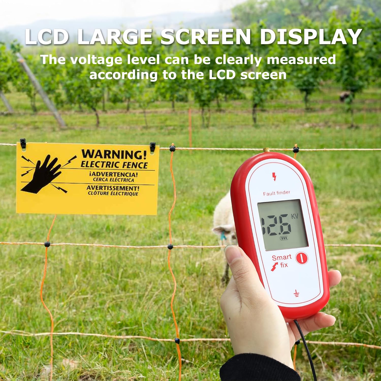Electric Fence Voltage Tester, Handheld Fence Fault Finder Fence Tester for Farms, Digital Display High Voltage 200-15000V Gardening Tools