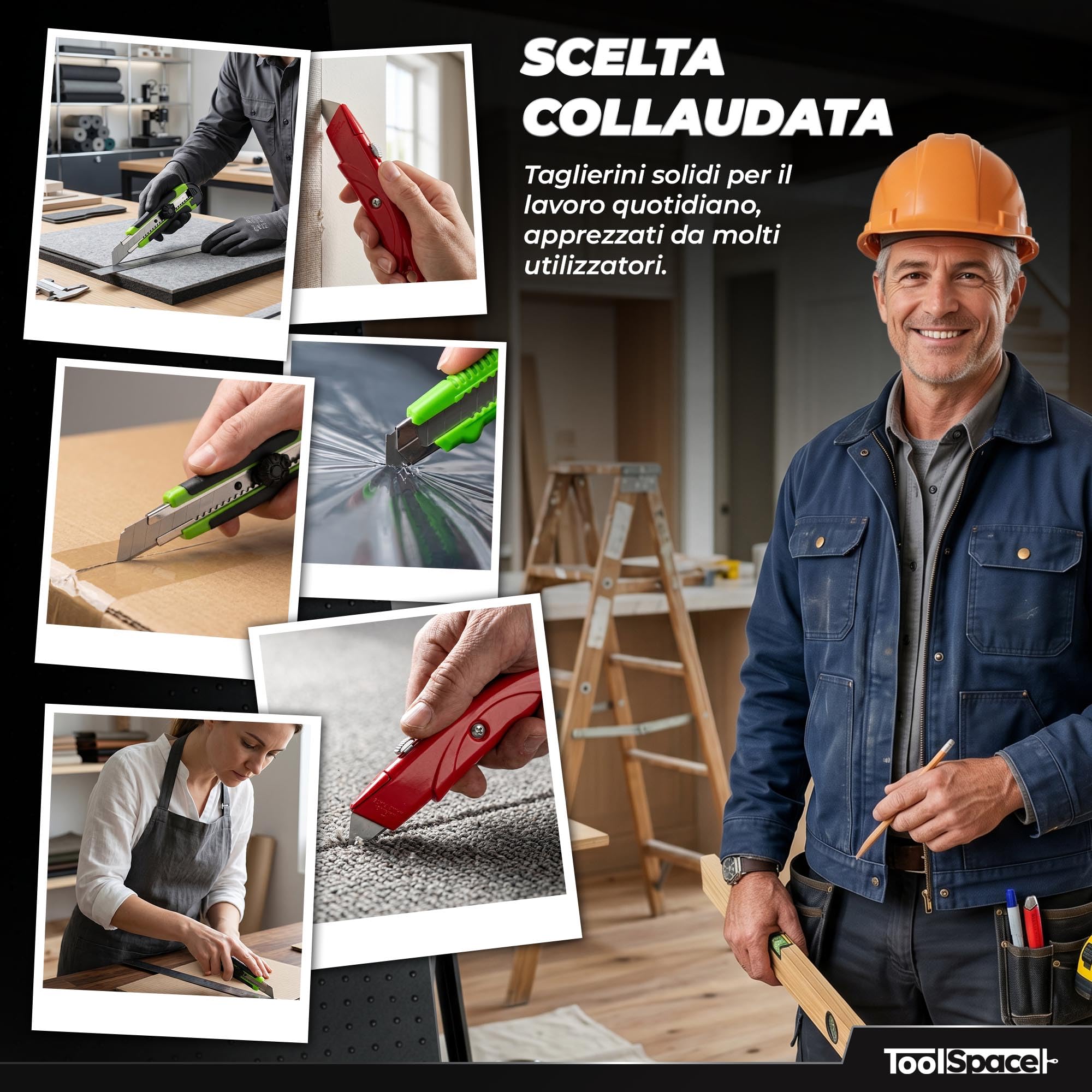 ToolSpace Cutter Professionale 18 mm 12x Lama Spezzabile Acciaio Al Carbonio Blocco Lama Impugnatura Antiscivolo Taglierino Per Cartone Carta Da Parati Moquette Imballaggi Cantiere Bricolage