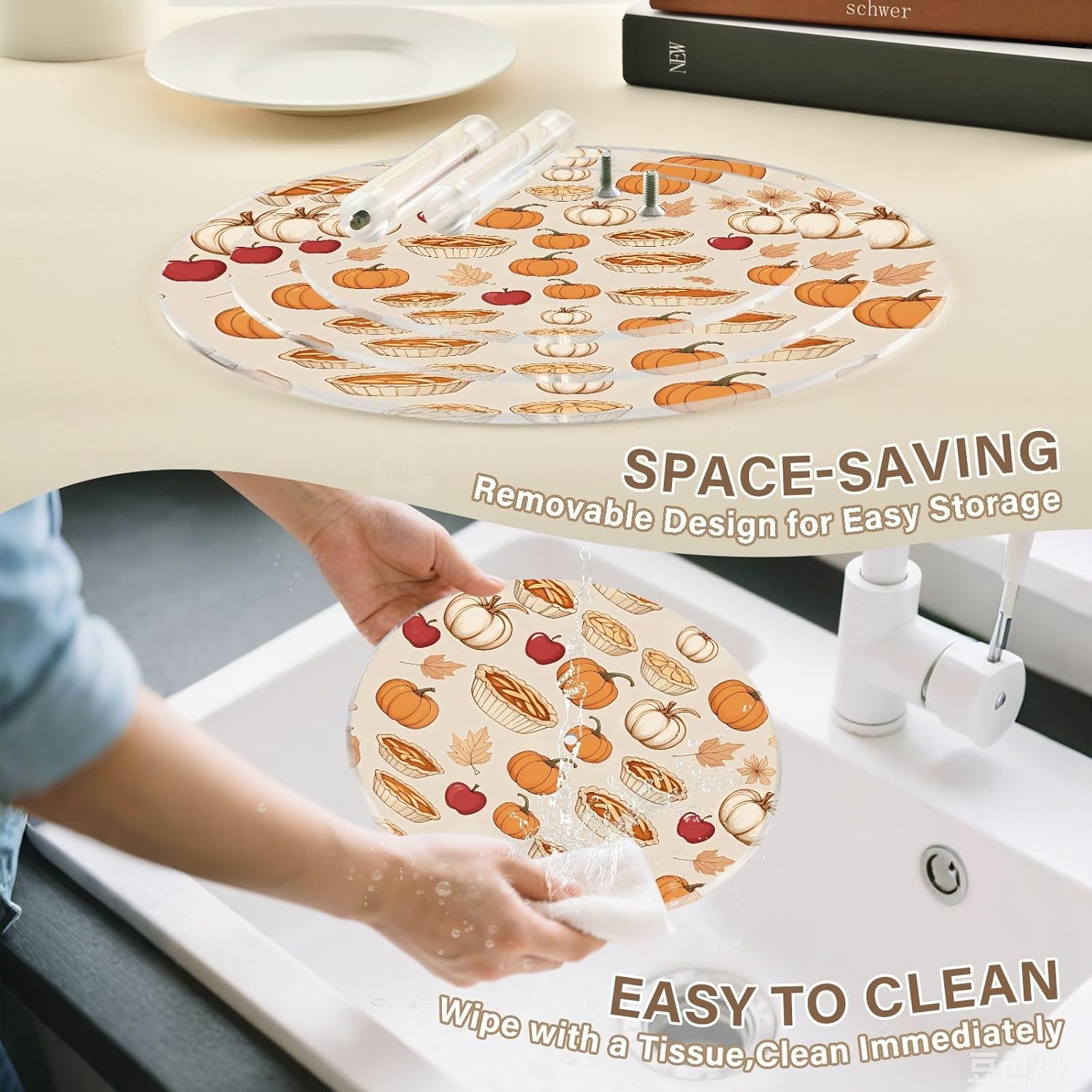 Pumpkin Pie Pumpkin Apple Maple Leaves 3 Tier Acrylic Cupcake Stand, Cupcake Stand for 34 Cupcakes for Weddings, Christmas,Holidays,Parties,Birthday,Printed Cupcake Tower 23300165