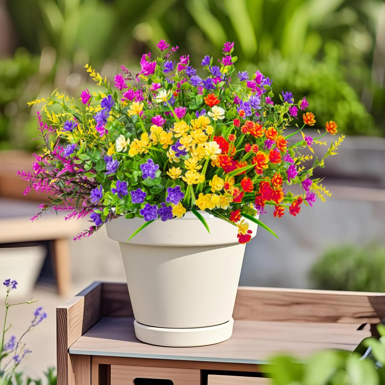 Ouddy Decor 16 Bundles Artificial Flowers for Outdoors Fake Plastic Plants Faux Shrubs Greenery Wheat Grass UV Resistant for Spring Summer Garden Patio Window Box Office Table Kitchen Home Decoration - Image 7