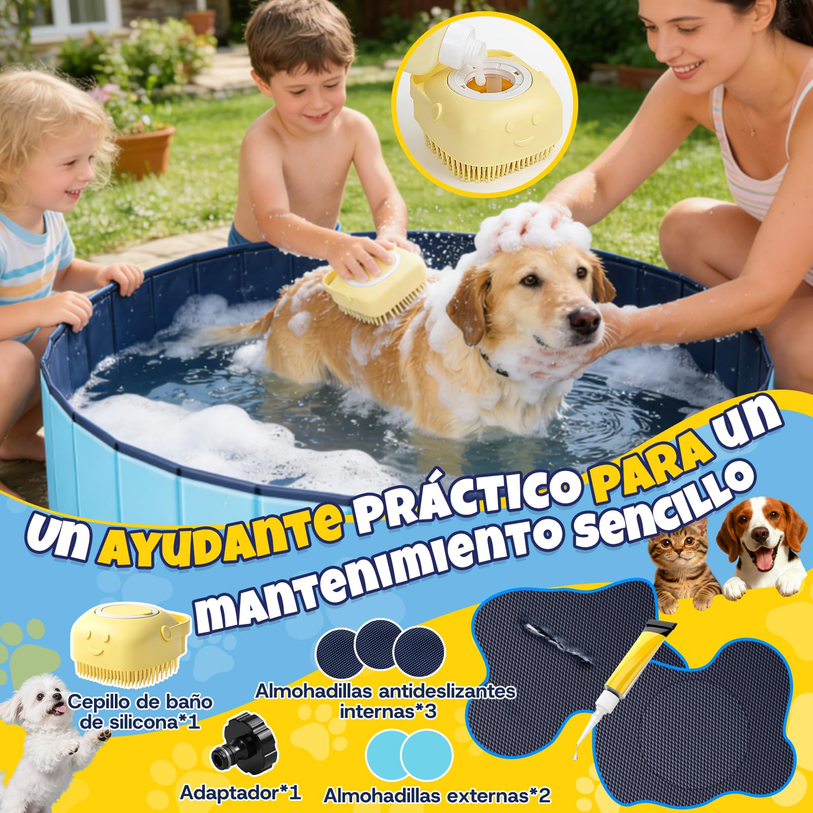 JONRRYIN Piscina para Perros, 120x30CM Piscina Perros Grandes, Bañera Perros Plegable de PVC Antideslizante con Parches y Válvula de Drenaje para Mascotas, Niños (120 * 30cm)