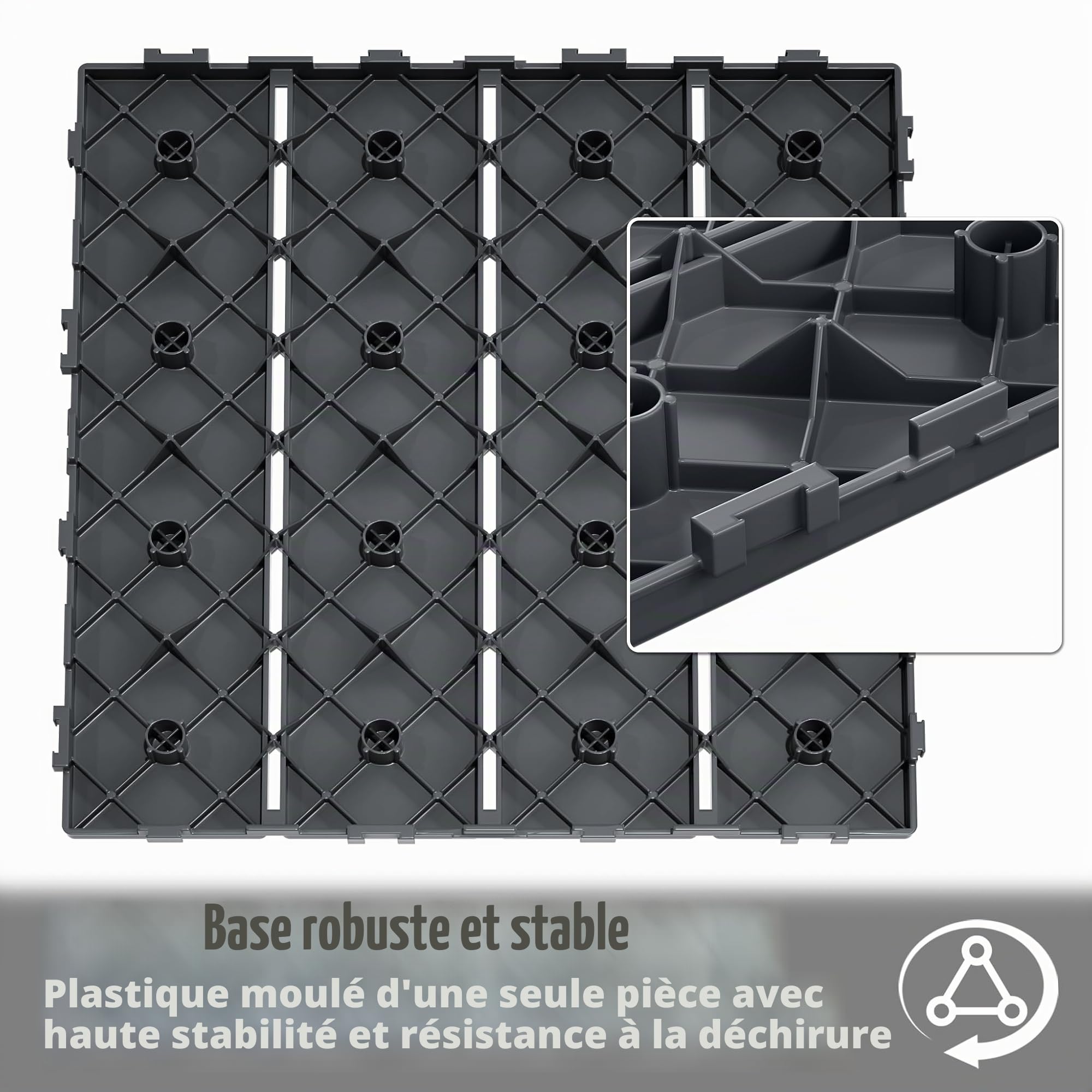 UISEBRT Lot de 44 dalles de terrasse à clipser, avec aspect grain de bois, résistantes aux intempéries, avec fonction de drainage, 30 x 30 cm, anthracite
