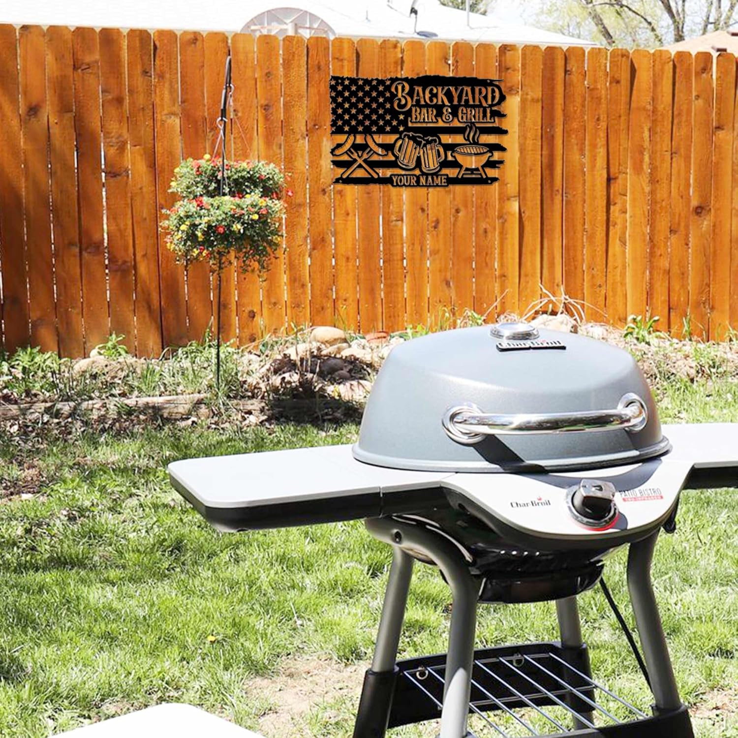 MeMate US Flag Backyard Decor Outdoor, Customized Bar and Grill Metal Sign, Personalized Large Plaque Wall Hanging Art for Patio, Men Caves, Restaurants