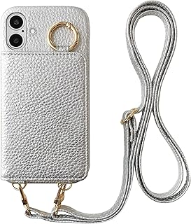 MINTY iPhone16 用 ケース ショルダー ストラップ リング付き フルカバー シルバー