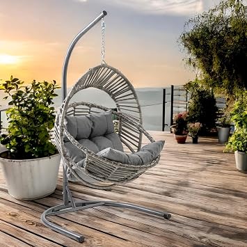 Nobel | Tekli Rattan Bahçe Salıncağı | Rehome Balkon Salıncağı Gri