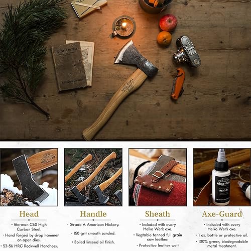 Miniatura 3 de 1844 Helko Werk Germany Hacha tradicional de Rheinland - Hacha ligera compacta fabricada en Alemania para mochileros campamentos fogatas hacha larga