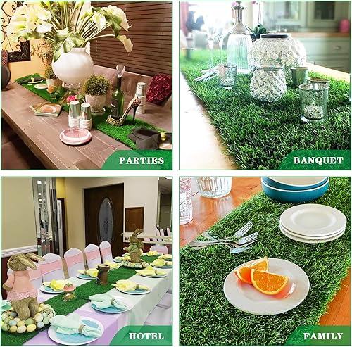 Miniatura 7 de Camino de mesa de césped artificial de 12 x 72 pulgadas, decoración de mesa de césped falso para banquete de cumpleaños, fiesta de boda y