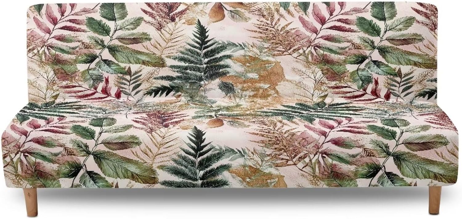 Aesthetic Leaf Futon Cover Armless Sofa Covers Waterproof Futon Covers Slipcover for Living Room Breathable Rv Jackknife Sofa Covers Gift for Holiday