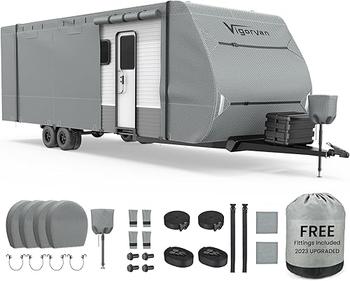 VIGORVAN Funda mejorada para caravana, cubierta extra gruesa para remolque de viaje, funda duradera para autocaravana de 24 pies 1 pulgada a 27 pies