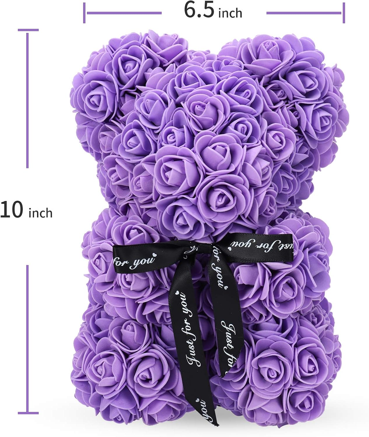 LINKLO Rose Bear Rose Teddy Bear -10 inch Artificial Rose Flower Bear, Gift for Wedding, Mothers Day and Anniversary, Including Transparent Gift Box (Purple)