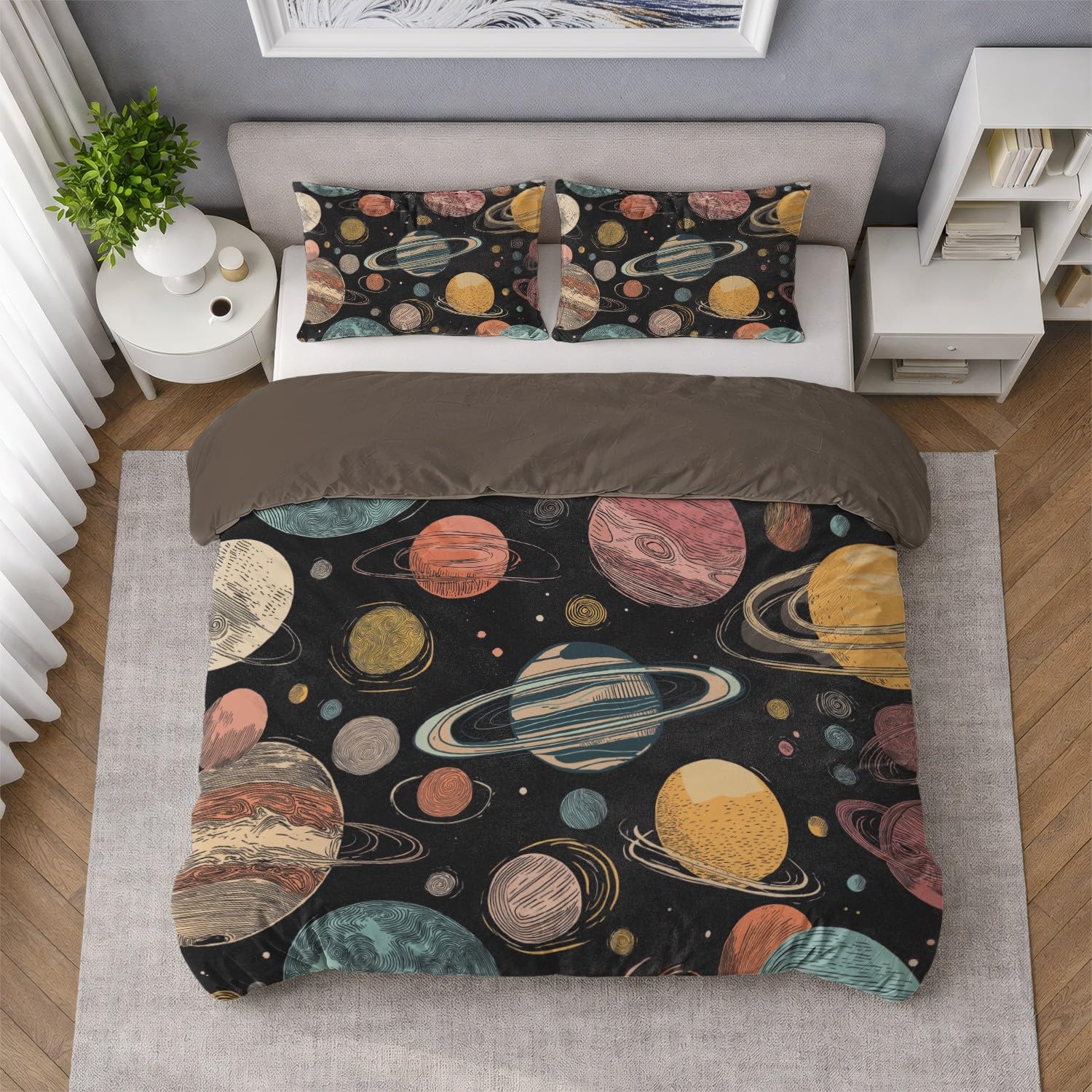 Genérico Funda Nordica Cama 105-155 x 220 cm, Suave Microfibra Juego de Funda Edredon, Planetas Espaciales Hada para Niños, Negro, Dibujo Animado, Reversible, Resistente al desvanecimiento
