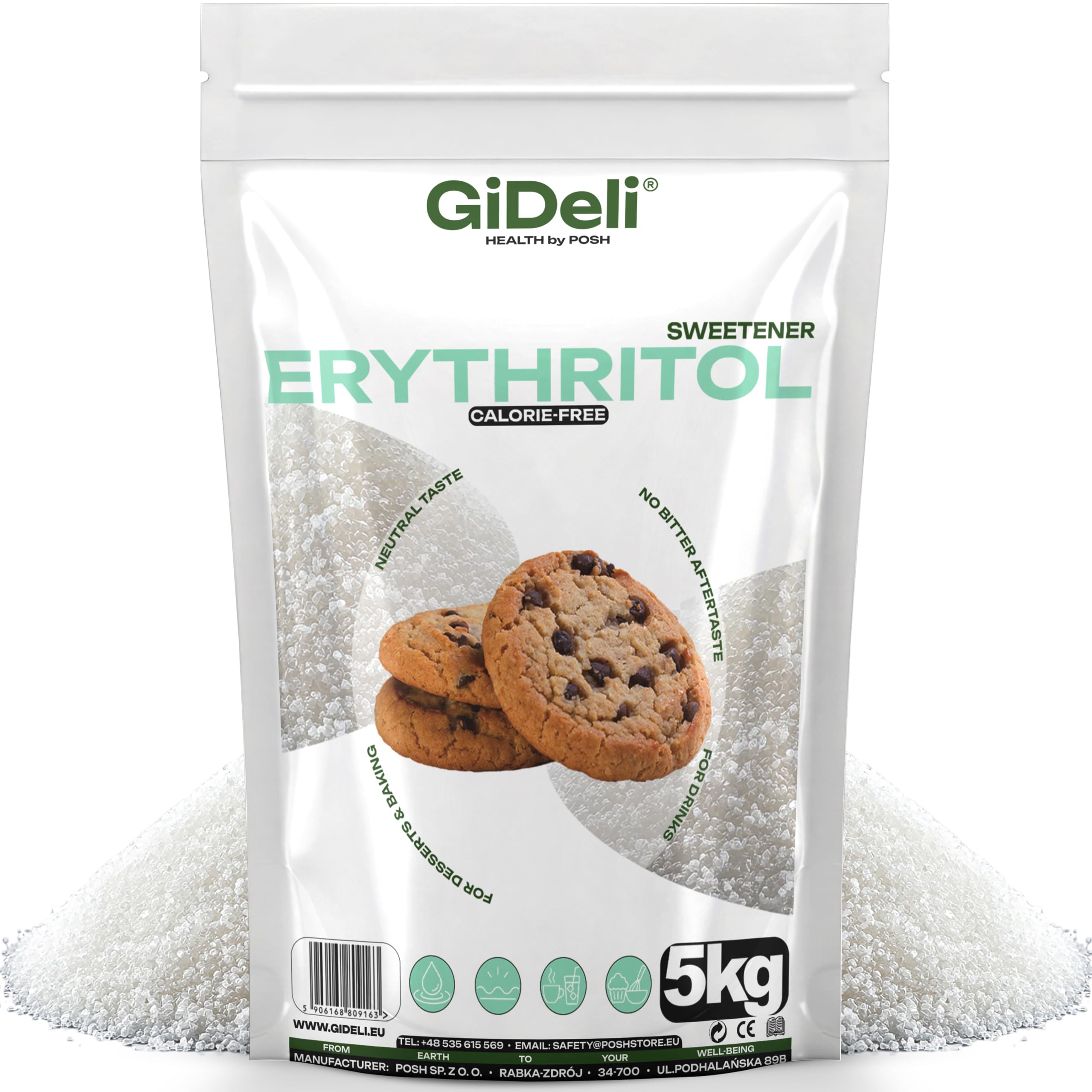 GiDeli Eritritol Puro 5 kg - Sustituto del Azúcar sin Calorías, Keto