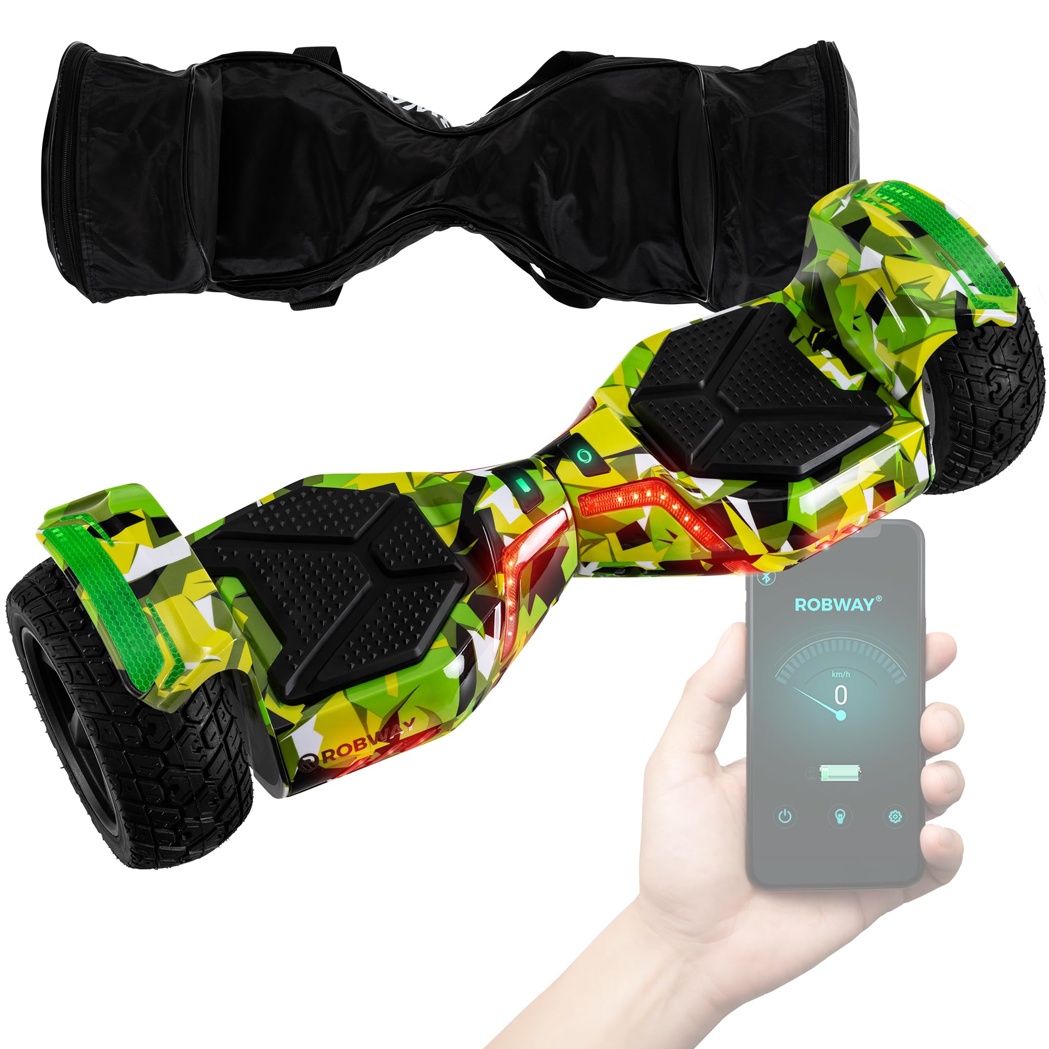 Robway X2 Hoverboard | 𝐃𝐀𝐒 𝐎𝐑𝐈𝐆𝐈𝐍𝐀𝐋 ® Hoverboards für Kinder Jugendliche & Erwachsene - APP Steuerung - 𝟮 x 𝟯𝟓𝟬 Watt Motoren - Self-Balance - Bluetooth (X2 Woodland Camo, Offroad)