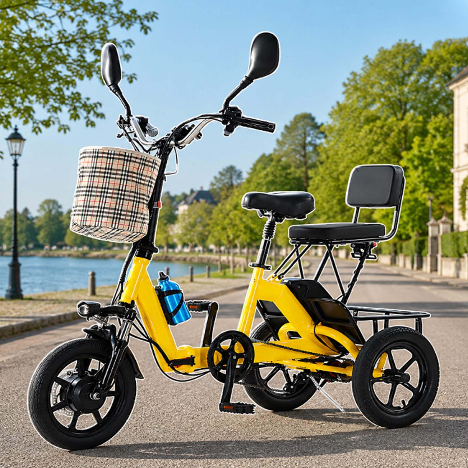 Foldable Electric Trike Bike For Adults,2026 Electric Tricycle Bike With 200kg Load Support, 20km/H,40km Range, Rear Basket & Seat, 3 Modes, 3-Wheel Trike For Daily Errands & Outdoor Yellow