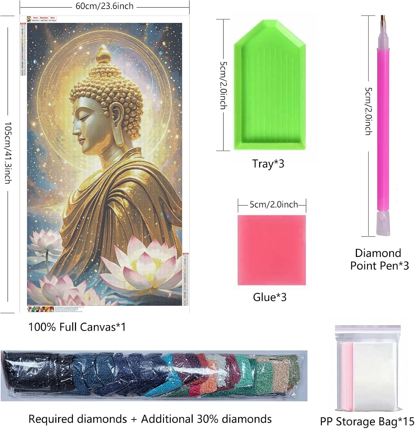 ARTGOTO Extra Large Diamond Art Painting Kits for Adults,23.6x41.3 inches/60x105 cm Buddha B DIY Full Round Drill Diamond Dots,Extra Large Size for Home Wall Decor Gifts