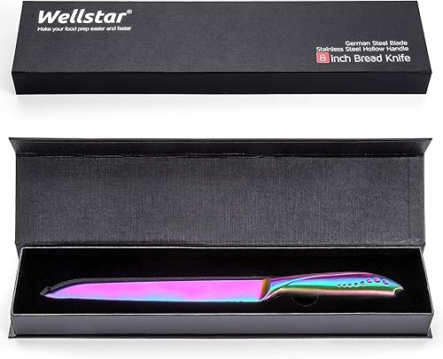 Miniatura 9 de WELLSTAR Cuchillo de pan de 8 pulgadas, cortador de pan dentado, hoja de acero inoxidable alemán ultra afilada y mango cómodo con revestimiento de