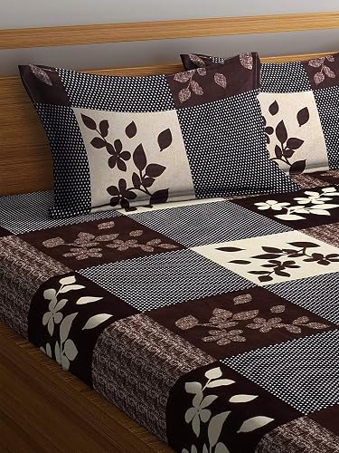 Fashion String 144 TC Microfibre Brown Double Bedsheet with 2 Pillow Covers