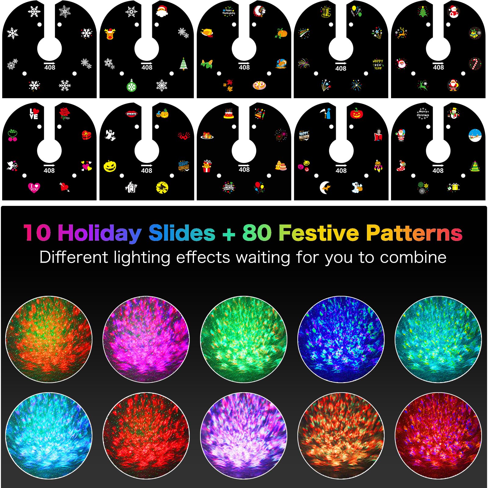 Projektor Weihnachten Außen,Doppelter Kopf Dynamische Led Schneeflocken Weihnachtsprojektor Outdoor,mit 80 Meereswellen-Effekten,Fernbedienung Timer,für Garten,Wand,Hofparty Weihnachtsdeko