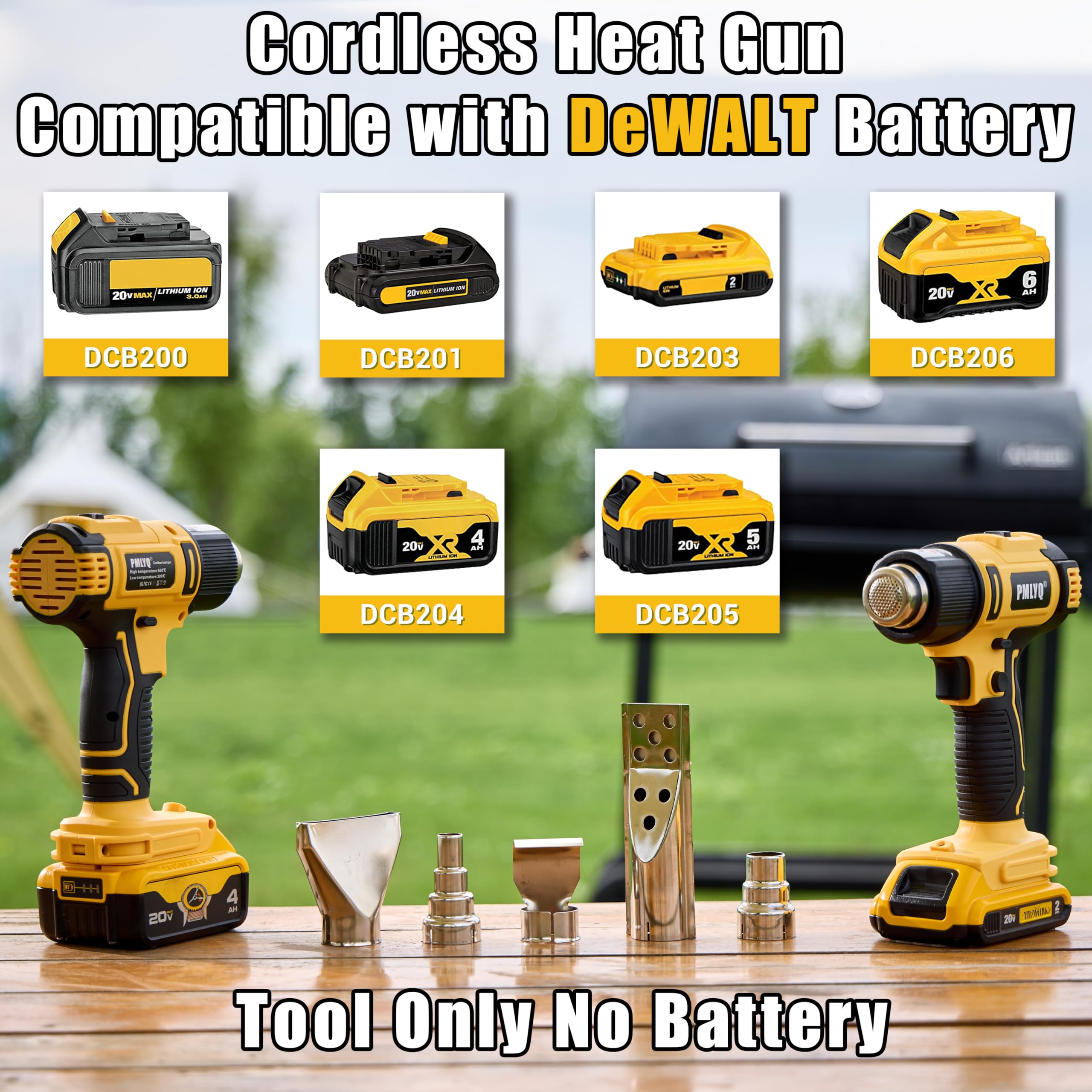 PMLYQ Cordless Heat Gun for Dewalt 20v Battery,350W Fast Heating Soldering Hot Air Gun,2-Temp Setting Max 1022°F(550°C),Heat Gun for Tube Bending,Resin & Decorating (Tool Only NO Battery)