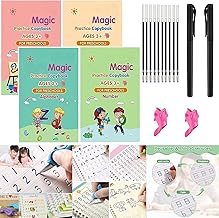 KD ZONE Tracing Book for Preschoolers with Pen Magic Calligraphy Copybook Set Practical Reusable Writing Tool Simple Hand Lettering Sank Magic Practice Copybook (4 BOOK + 10 REFILL+ 2 Pen +2 Grip)
