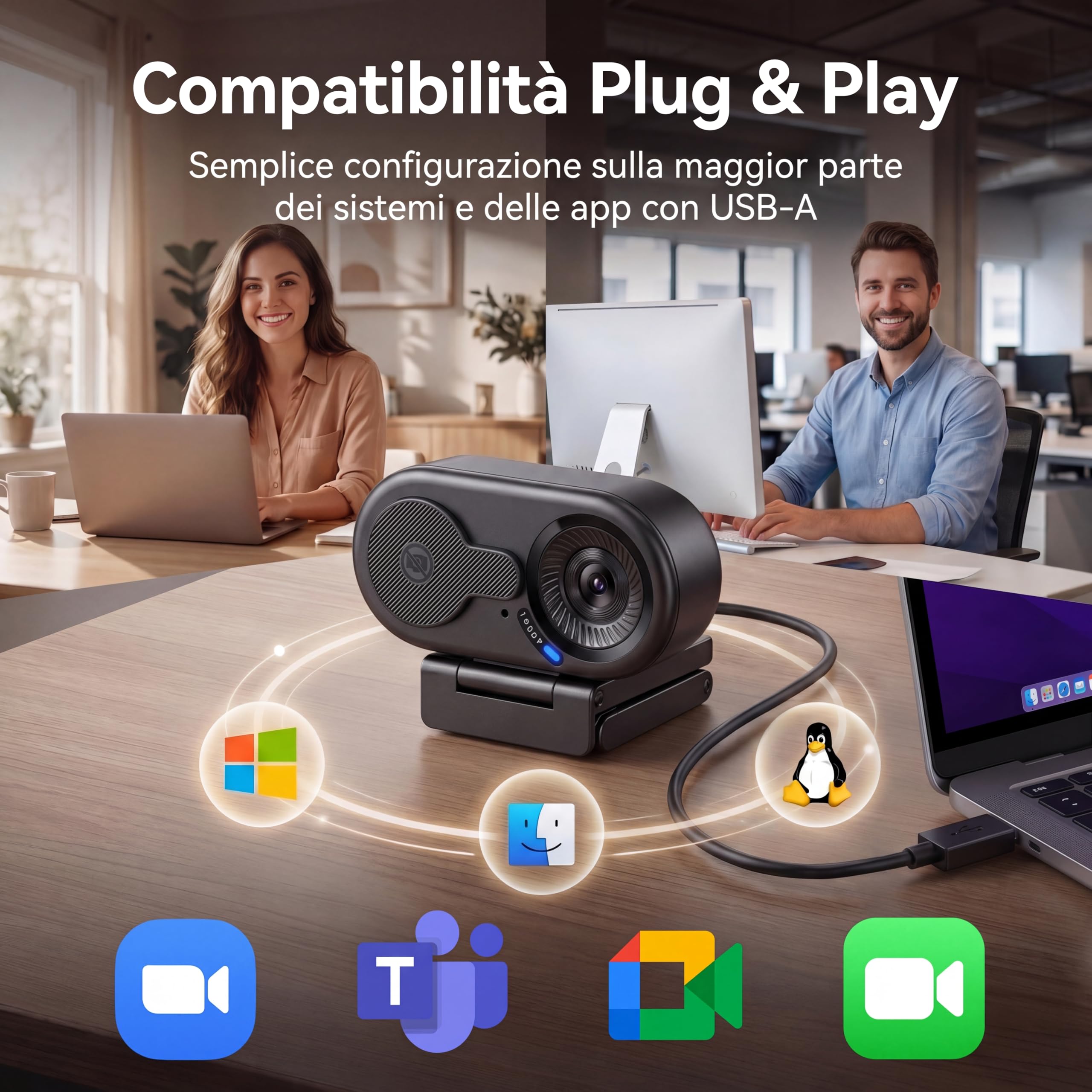 EMEET Webcam 1080P per PC, C100 Webcam per Portatile con Microfono, Web cam HD con Copertura per la Privacy, Fotocamera per Computer 66°, Plug&Play, Fotocamera USB per OBS/Twitch/YouTube/Windows/Mac
