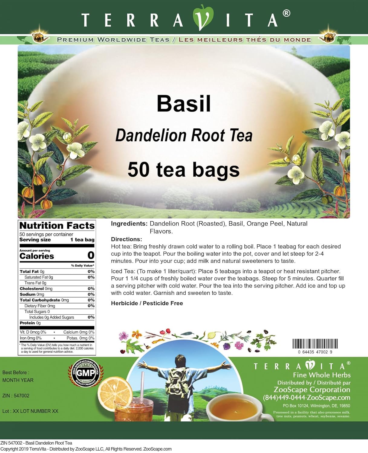 Basil Dandelion Root Tea (50 tea bags, ZIN: 547002)