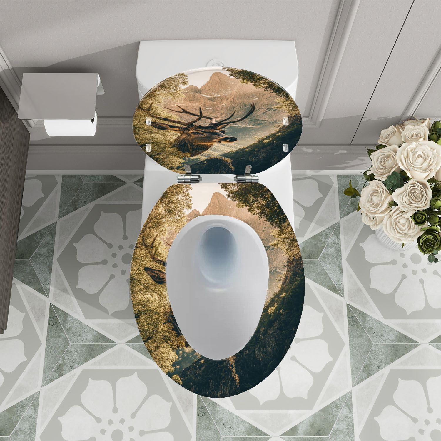 Sedile WC decorativo Sunlit Deer Forest con chiusura ammortizzata e sgancio