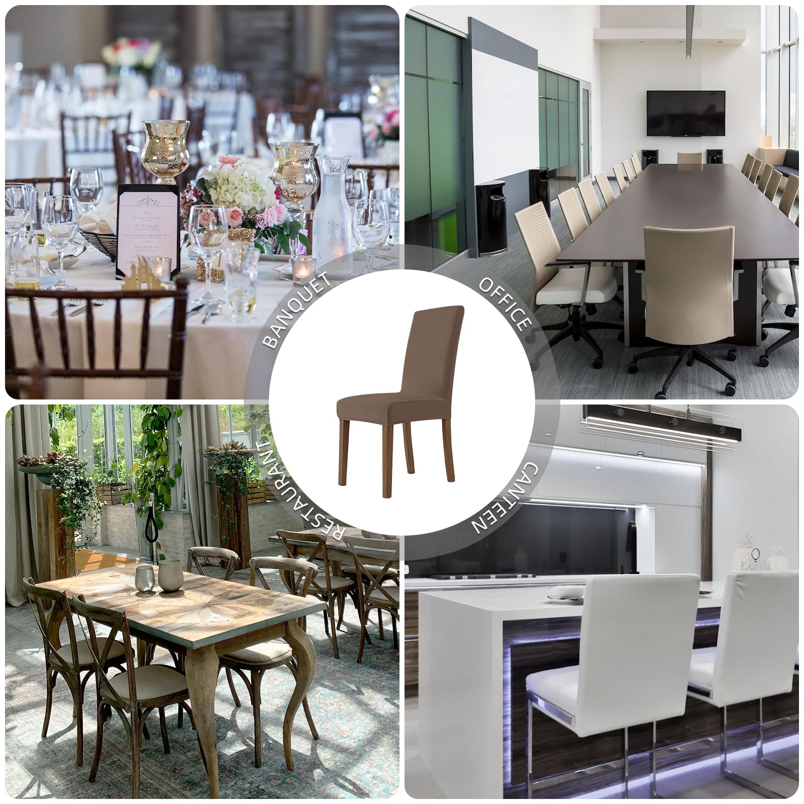 Housse de Chaise 6 Pièces in Velours Extensible,Housse Chaise Salle à Manger Universel Cuisine Salon Extrêmement Doux Confortable Anti-Griffures -Taupe
