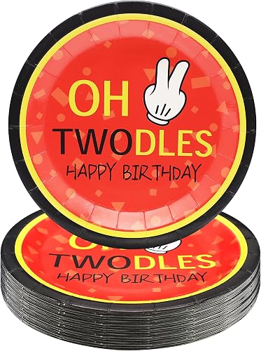 50 Pieces 2nd Birthday Party Paper Dessert Plates,Oh Twodles 7 Inches Disposable Cake Plates for Children's 2 Years Old Birthday Party