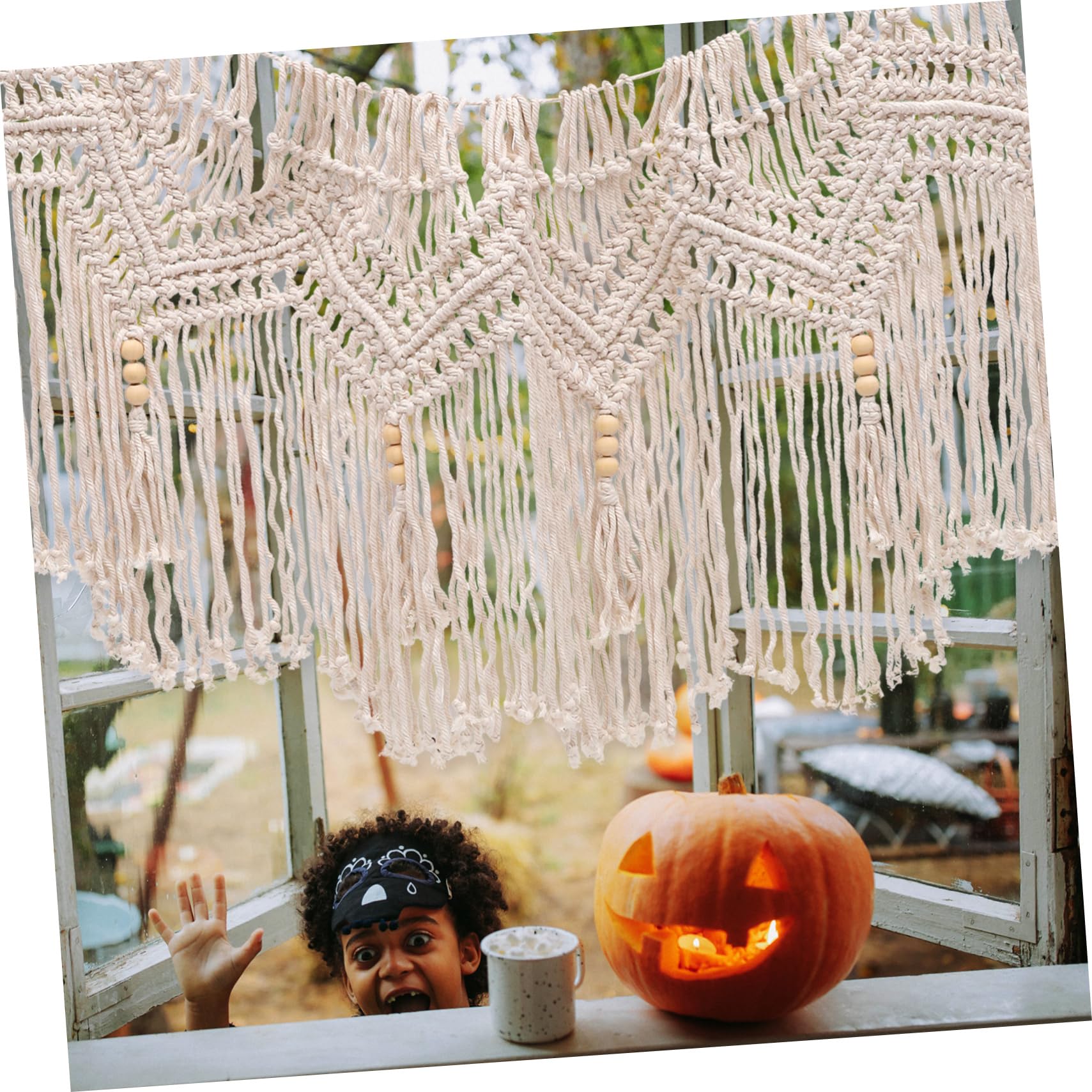 VOSAREA Rideau Macramé Bohème en Coton Tissé avec Pampilles, Décoration Murale et Porte D'entrée Style Naturel
